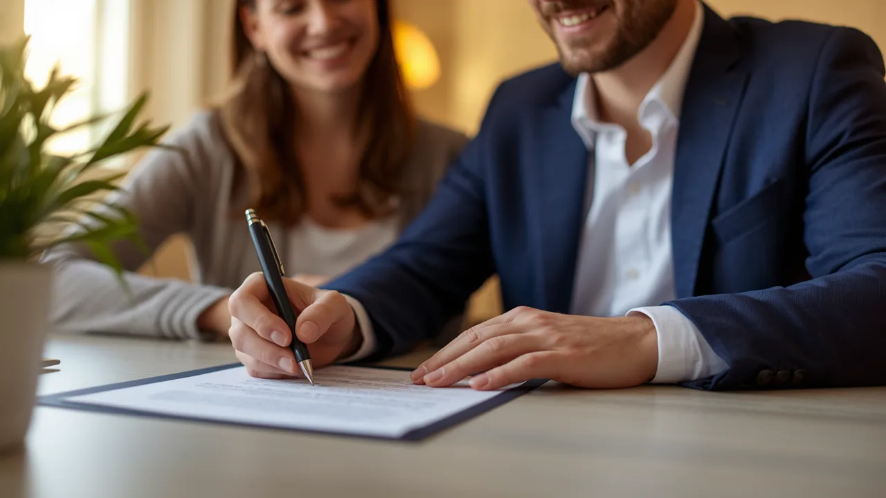 Signature d'un mandat immobilier lors d'un rendez-vous d'estimation