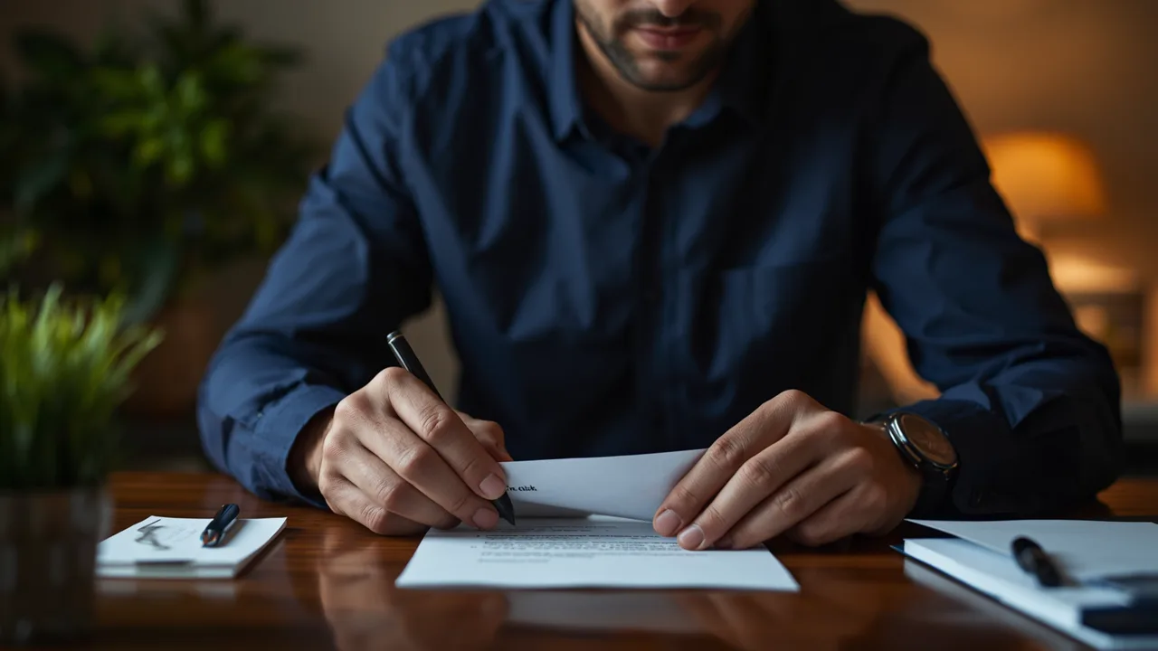 Mandataire immobilier préparant une relance courrier pour un propriétaire