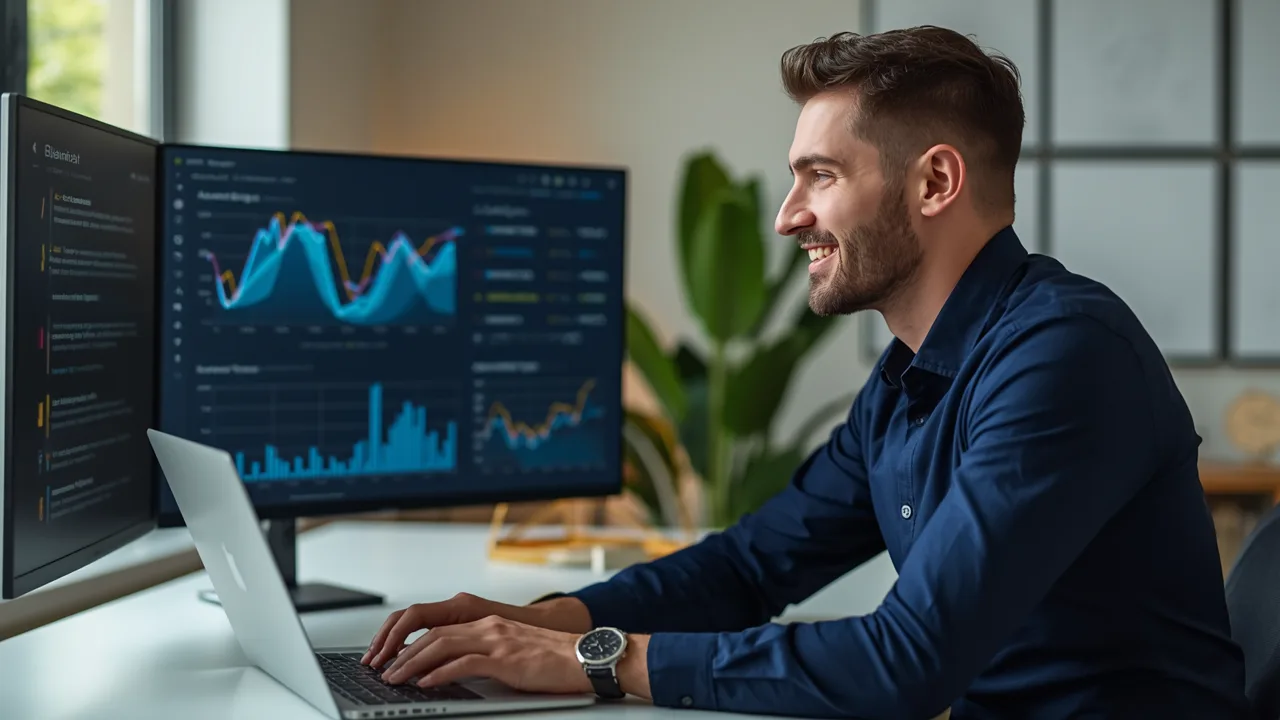 Mandataire immobilier analysant son tableau de bord d'indicateurs de prospection